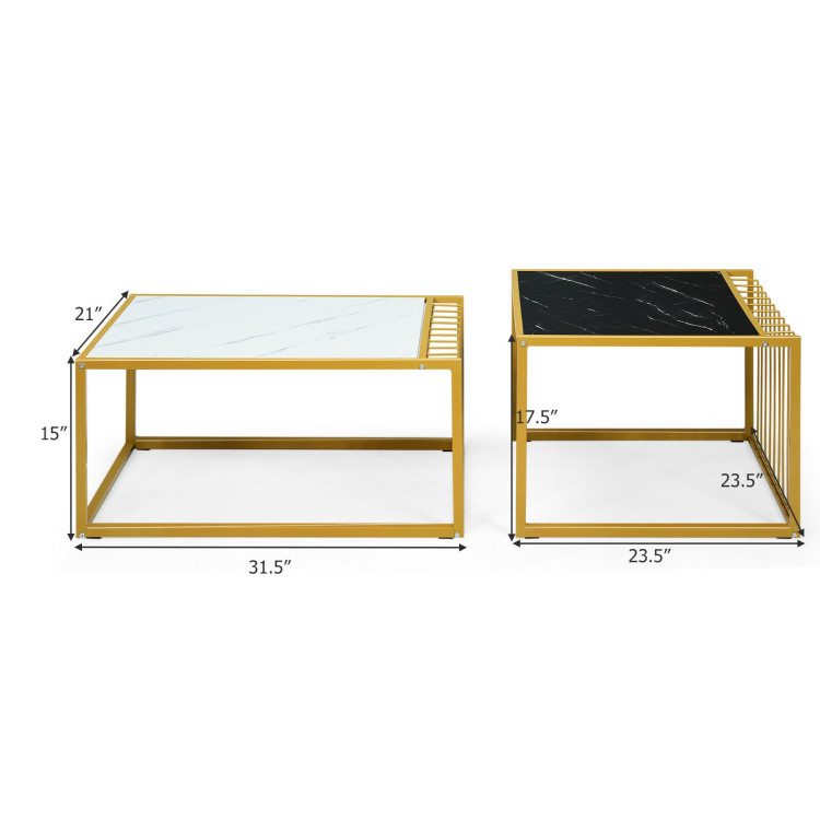 Set of 2 Modern Stackable 31.5 Inch Side Table with Waterproof Faux Marble TabletopCostway Gallery View 4 of 12