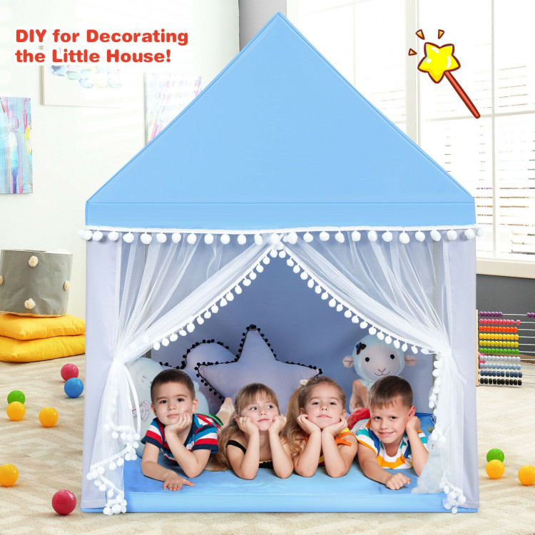 Kids Play Tent Large Playhouse Children Play Castle Fairy Tent Gift with Mat-BlueCostway Gallery View 9 of 13