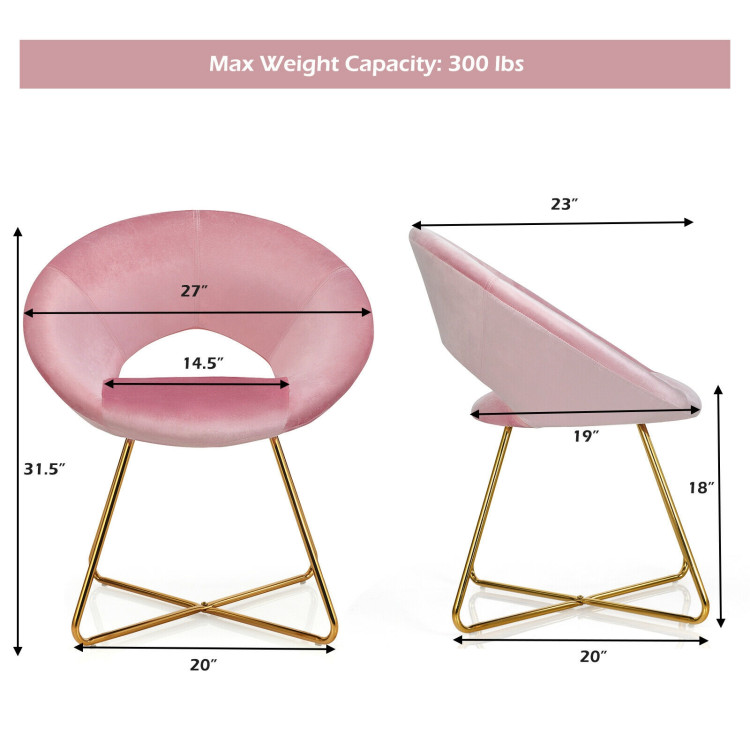 Set of 2 Comfy Cute Upholstered Vanity Desk Chair with Metal Legs-PinkCostway Gallery View 7 of 12