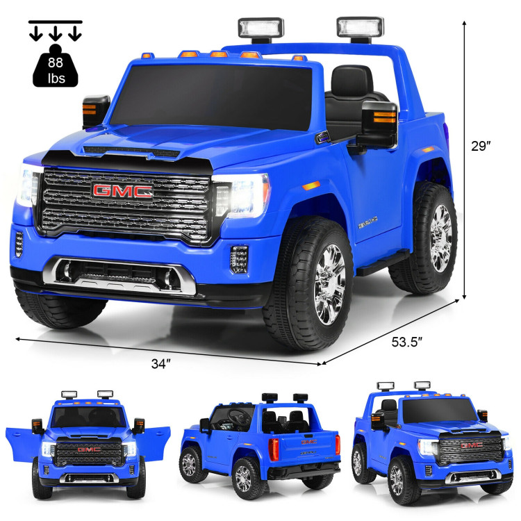 12V 2-Seater Licensed GMC Kids Ride On Truck RC Electric Car with Storage Box-BlueCostway Gallery View 4 of 12