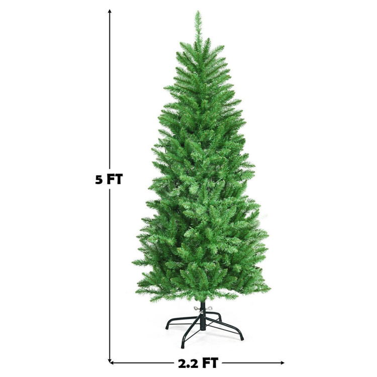 5 Feet PVC Hinged Pre-lit Artificial Fir Pencil Christmas Tree with 150 Warm White UL-listed Lights-5 ftCostway Gallery View 4 of 11