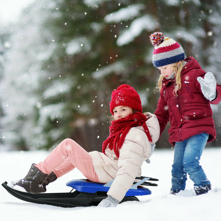 Folding Kids' Metal Snow Sled with Pull Rope Snow Slider and Leather SeatCostway Gallery View 2 of 10