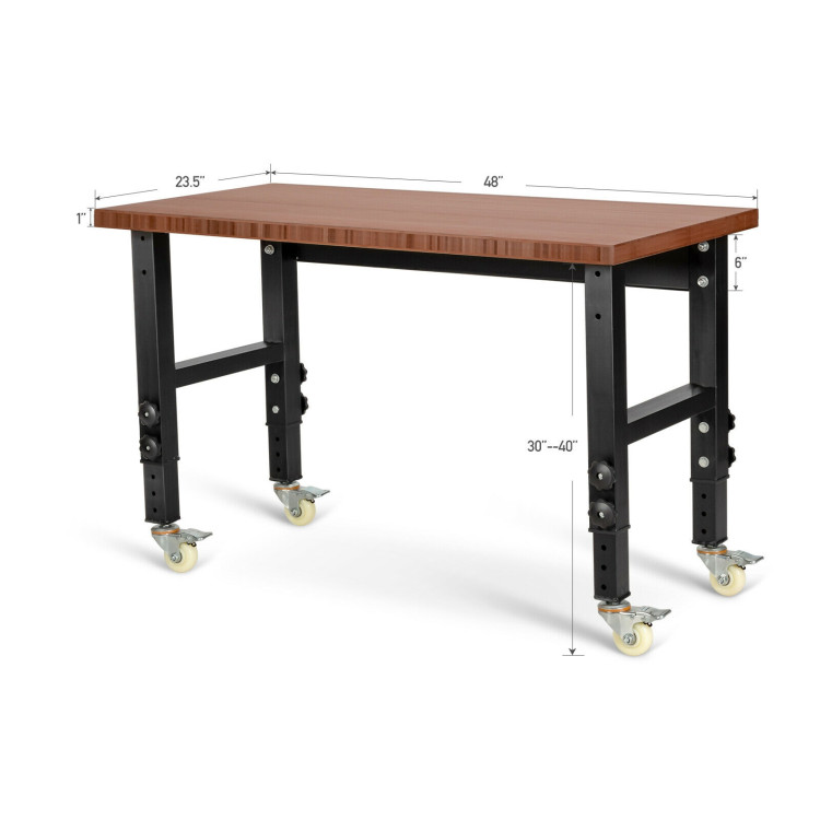 48"×24" Adjustable Height Mobile Workbench with Caster-CoffeeCostway Gallery View 5 of 13