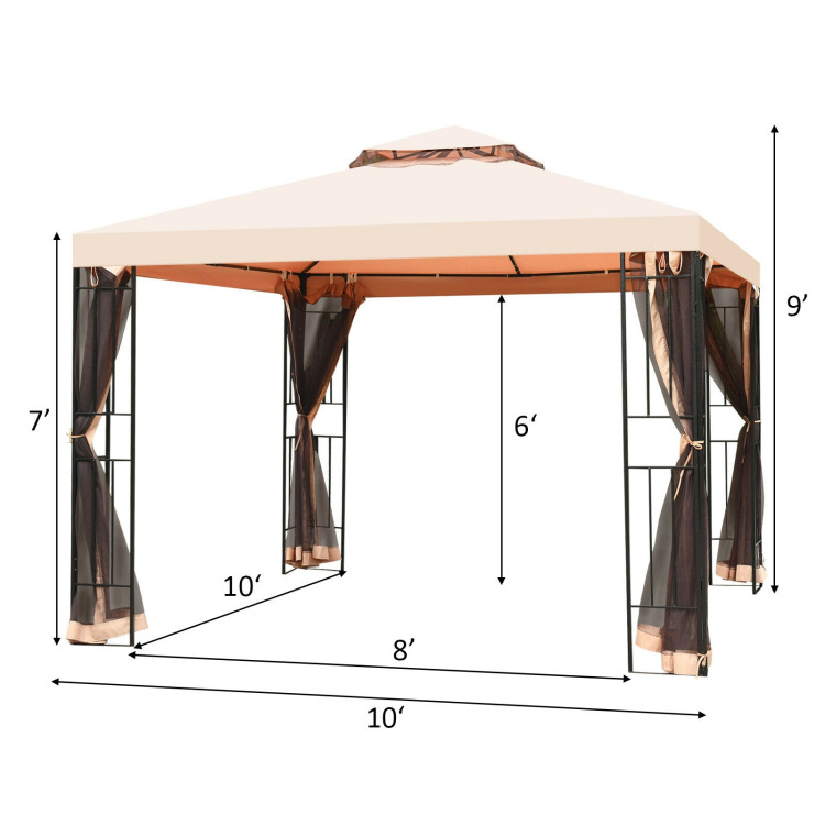 10 x 10 Feet 2 Tier Vented Metal Gazebo Canopy with Mosquito NettingCostway Gallery View 4 of 12