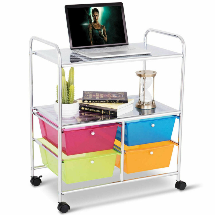 4 Drawers Shelves Rolling Storage Cart Rack-Transparent MulticolorCostway Gallery View 2 of 12