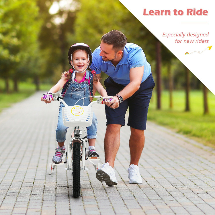 18 Inch Kids Adjustable Bike Toddlers with Training Wheels-PinkCostway Gallery View 3 of 12