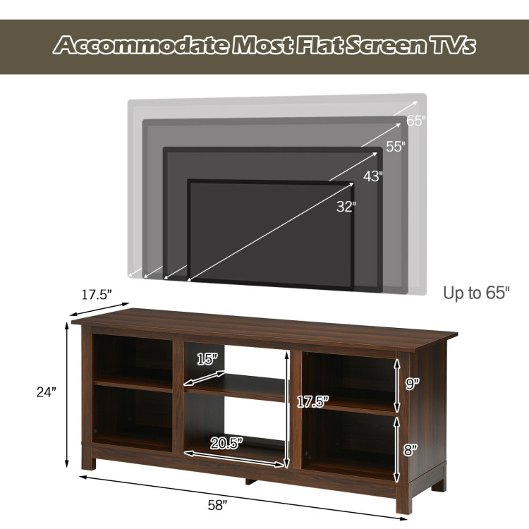2-Tier 58 Inch TV Stand Entertainment Media Console Center-WalnutCostway Gallery View 5 of 13