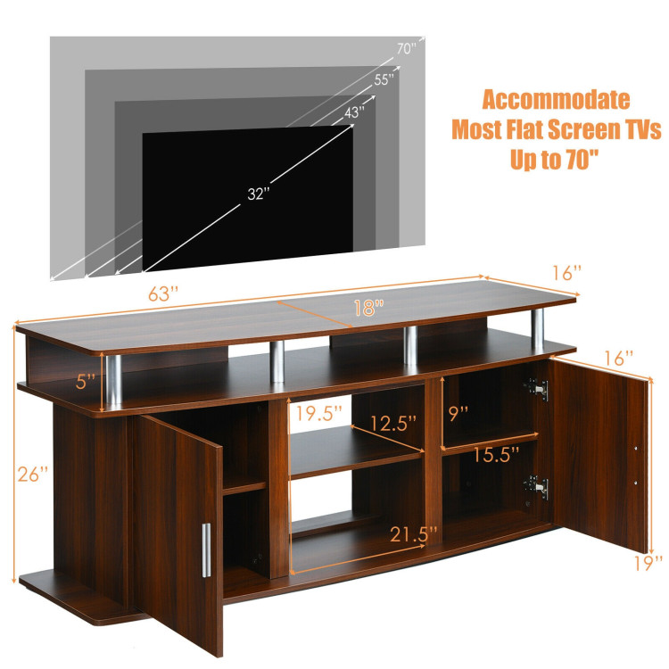 63 Inch TV Entertainment Console Center with 2 Cabinets-WalnutCostway Gallery View 4 of 11