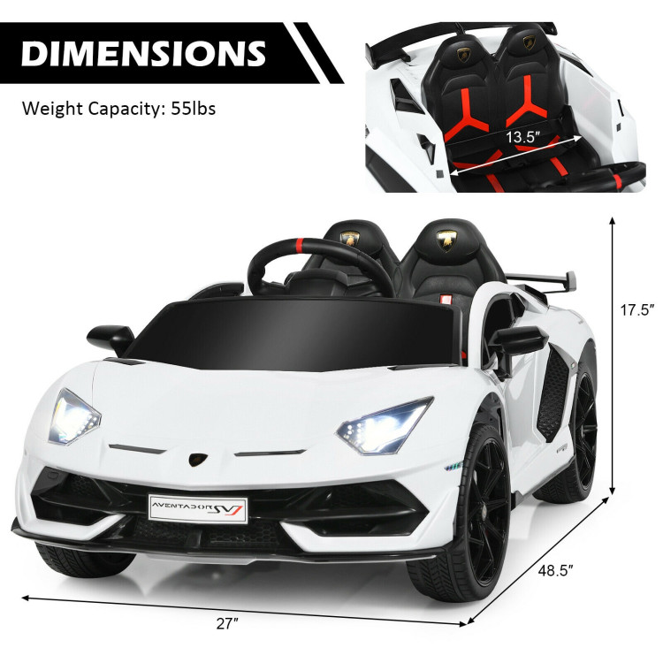 12 V Licensed Lamborghini SVJ RC Kids Ride On Car with Trunk and Music-WhiteCostway Gallery View 4 of 12