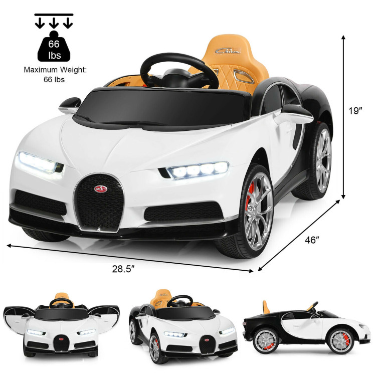 12V Licensed Bugatti Chiron Kids Ride on Car with Storage Box and MP3-WhiteCostway Gallery View 4 of 8