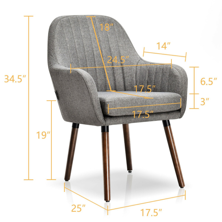 Set of 2 Fabric Upholstered Accent Chairs with Wooden Legs-GrayCostway Gallery View 4 of 12