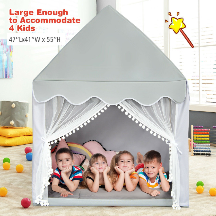 Kids Large Play Castle Fairy Tent with Mat-GrayCostway Gallery View 5 of 10