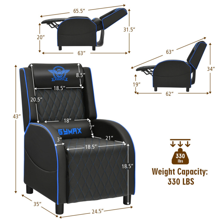 Massage Gaming Recliner Chair with Headrest and Adjustable Backrest for Home Theater-BlueCostway Gallery View 4 of 12