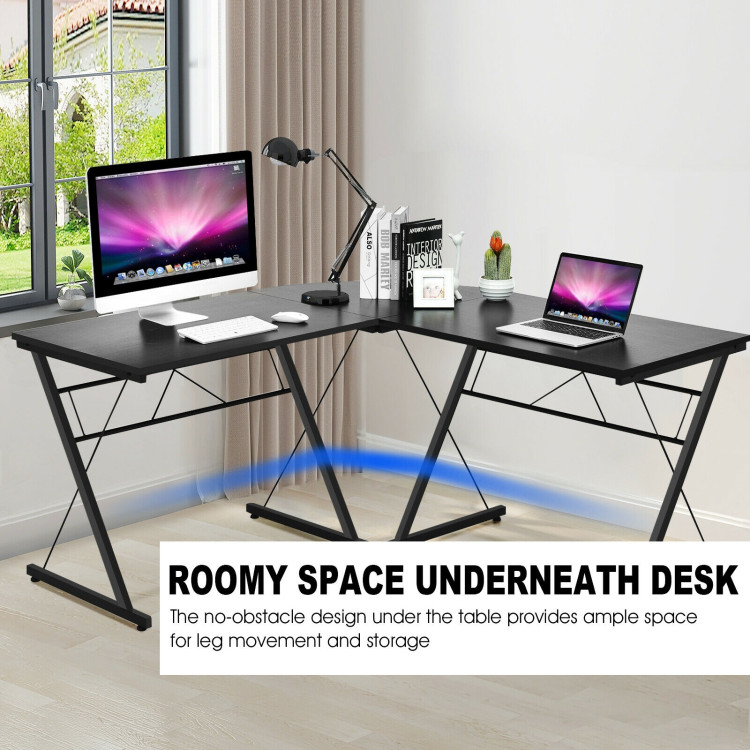 59 Inches L-Shaped Corner Desk Computer Table for Home Office Study Workstation-BlackCostway Gallery View 2 of 8