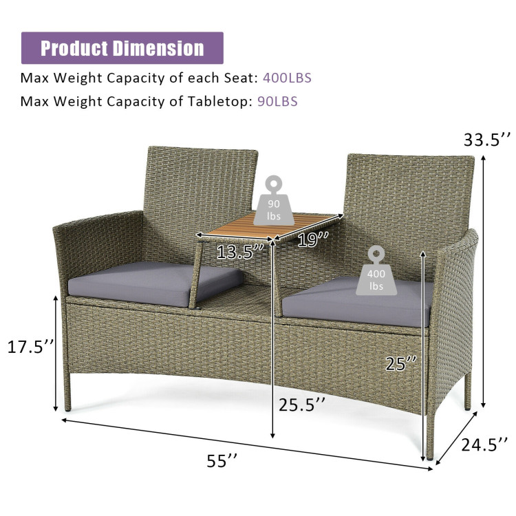 2-Person Patio Rattan Conversation Furniture Set with Coffee TableCostway Gallery View 8 of 12