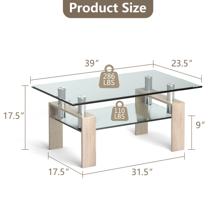 Rectangle Glass Coffee Table with Metal Legs for Living Room-NaturalCostway Gallery View 4 of 10