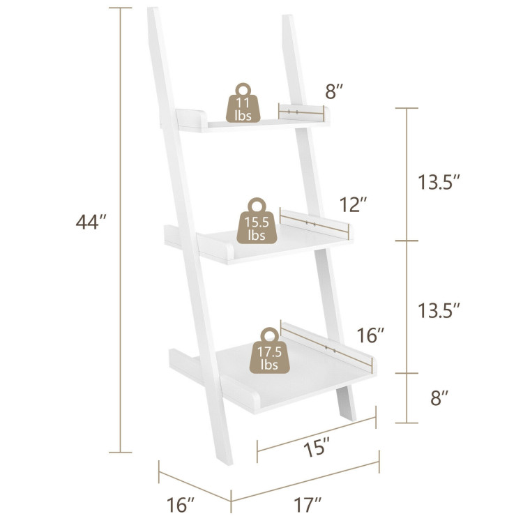 3.7 Ft 3-Tier Wooden Leaning Rack Wall Book Shelf Ladder-WhiteCostway Gallery View 5 of 13