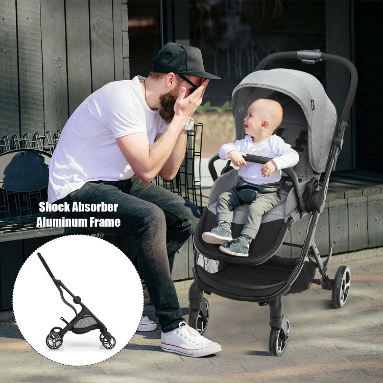 High Landscape Foldable Baby Stroller with Reversible Reclining Seat-GrayCostway Gallery View 8 of 12