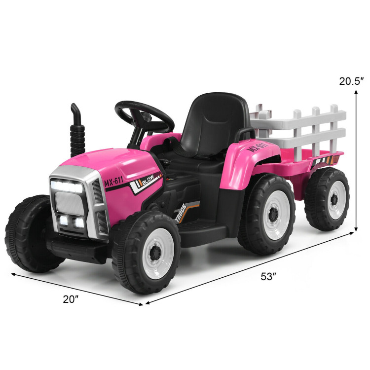 12V Ride on Tractor with 3-Gear-Shift Ground Loader for Kids 3+ Years Old-PinkCostway Gallery View 4 of 11