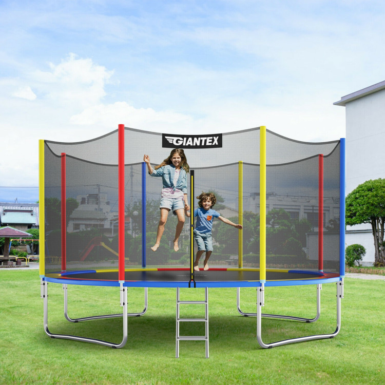 14 Feet Trampoline with Safety Enclosure Net and Ladder Outdoor for Kids AdultsCostway Gallery View 7 of 12