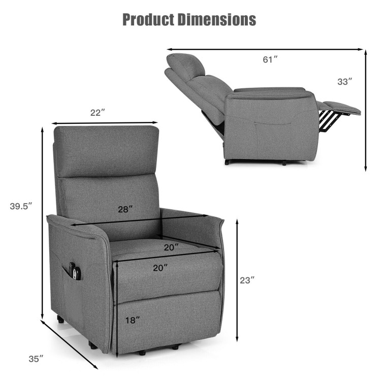 Power Lift Massage Recliner Chair for Elderly with Heavy Padded Cushion-GrayCostway Gallery View 4 of 12
