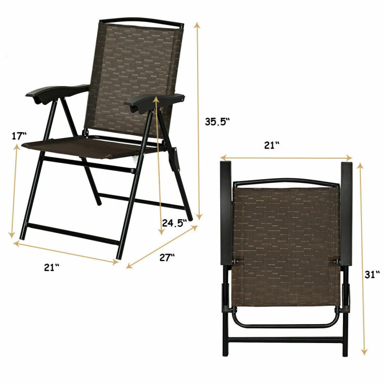 2 Pieces Folding Sling Chairs with Steel Armrests and Adjustable Back for PatioCostway Gallery View 5 of 11