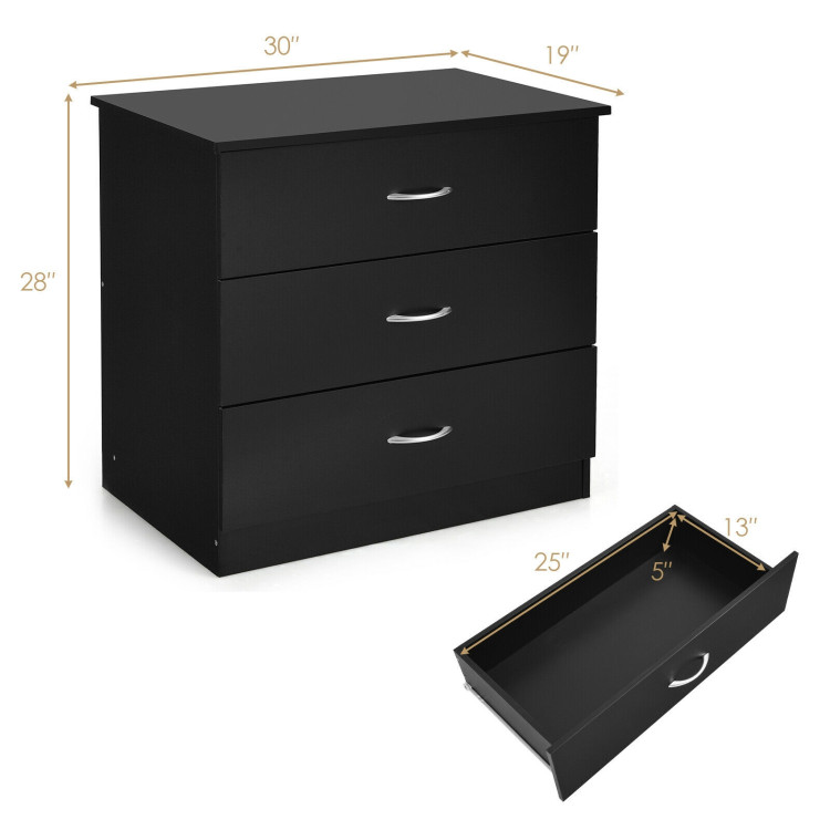 3 Drawer Dresser Chest of Drawer with Wide Storage Space Organiser-BlackCostway Gallery View 6 of 12