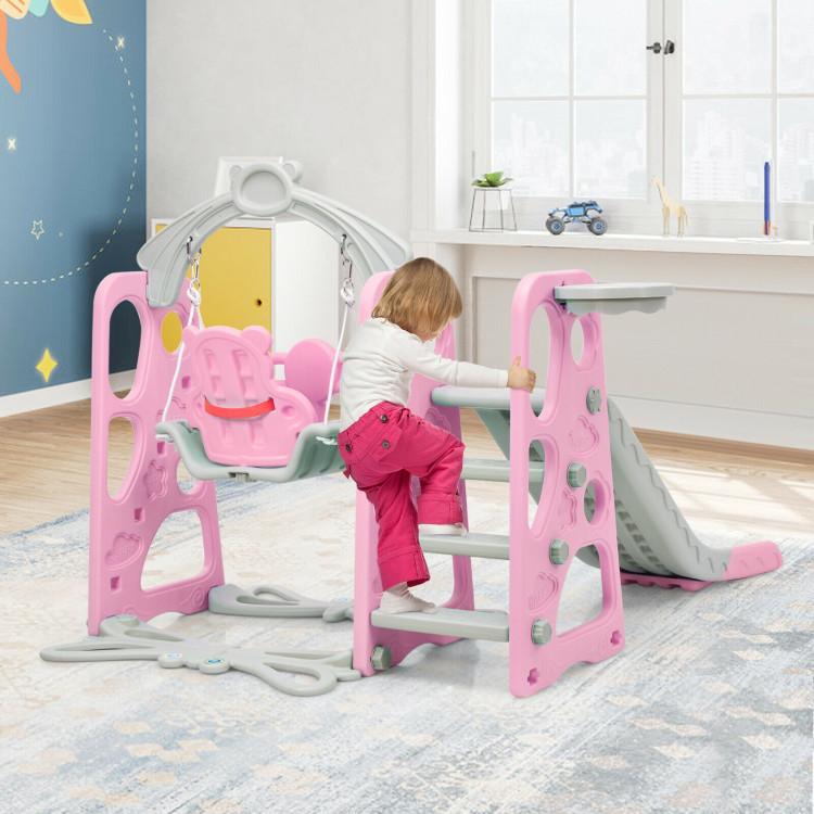3 in 1 Toddler Climber and Swing Set Slide Playset-PinkCostway Gallery View 1 of 12