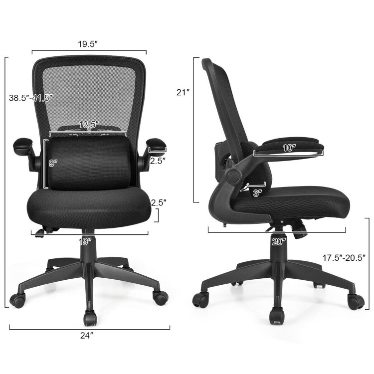 Ergonomic Desk Chair with Lumbar Support and Flip up Armrest-BlackCostway Gallery View 4 of 14