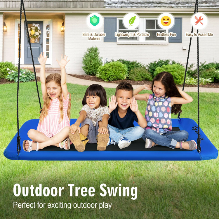60 Inches Platform Tree Swing Outdoor with  2 Hanging Straps-BlueCostway Gallery View 2 of 9