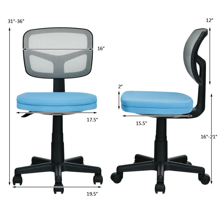 Armless Computer Chair with Height Adjustment and Breathable Mesh for Home Office-BlueCostway Gallery View 4 of 12