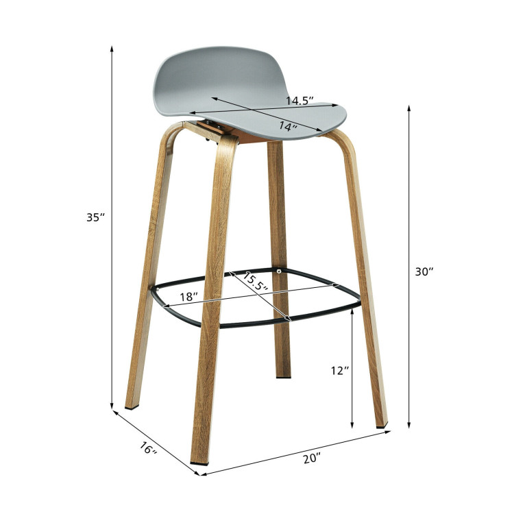 Set of 2 Modern Barstools Pub Chairs with Low Back and Metal Legs-GrayCostway Gallery View 7 of 12