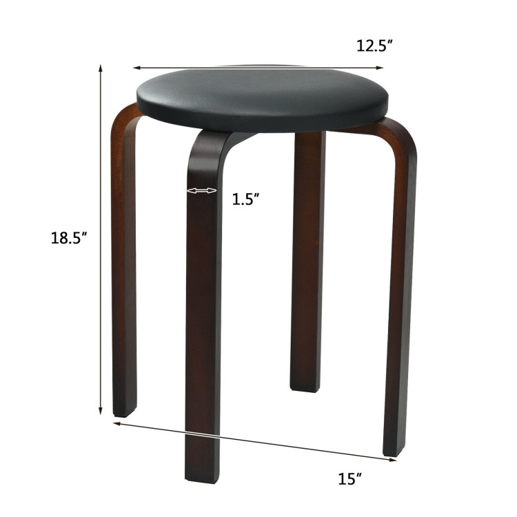 Set of 4 Bentwood Round Stool Stackable Dining Chairs with Padded Seat-BlackCostway Gallery View 4 of 12