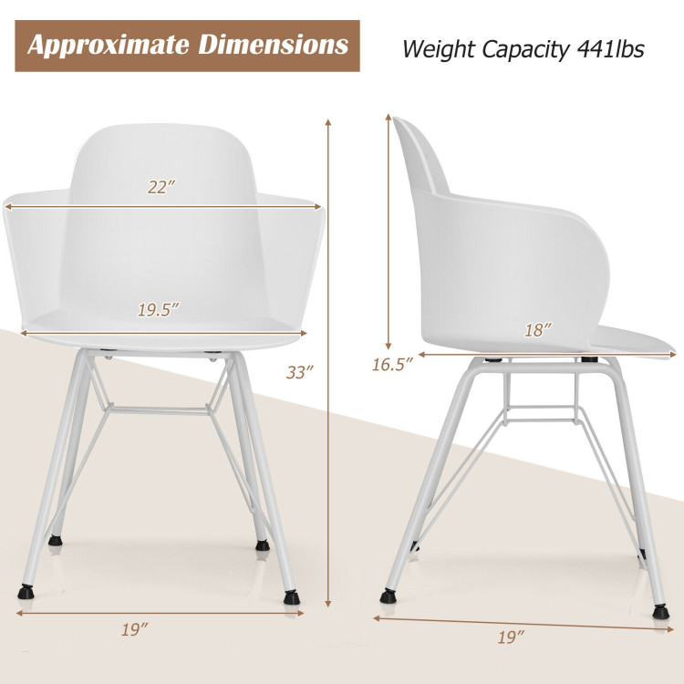 Set of 2 Metal Frame Modern Petal-Shape Plastic Dining Chairs-WhiteCostway Gallery View 4 of 12