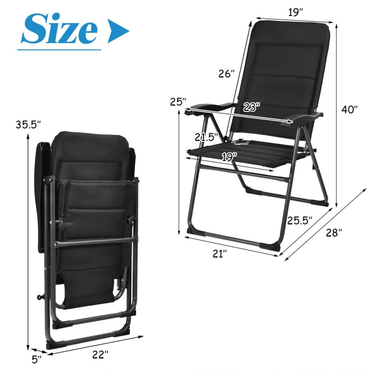 Set of 4 Patio Folding Chairs with Adjustable Backrest-BlackCostway Gallery View 6 of 12