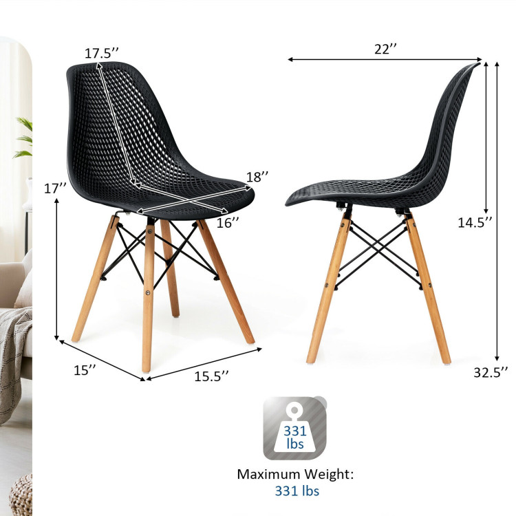 4 Pieces Modern Plastic Hollow Chair Set with Wood Leg-BlackCostway Gallery View 4 of 12