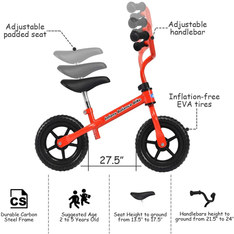 Adjustable Toddler Running Balance Bike with Non-slip Handle-RedCostway Gallery View 5 of 7