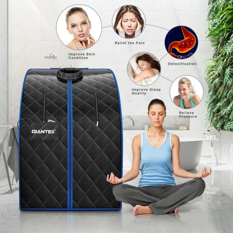 Portable Personal Far Infrared Sauna with Heating Foot Pad and Chair-BlackCostway Gallery View 7 of 13