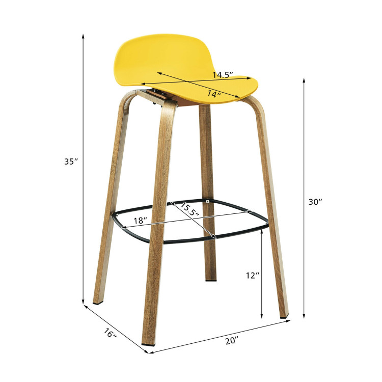 Set of 2 Modern Barstools Pub Chairs with Low Back and Metal Legs-YellowCostway Gallery View 7 of 12