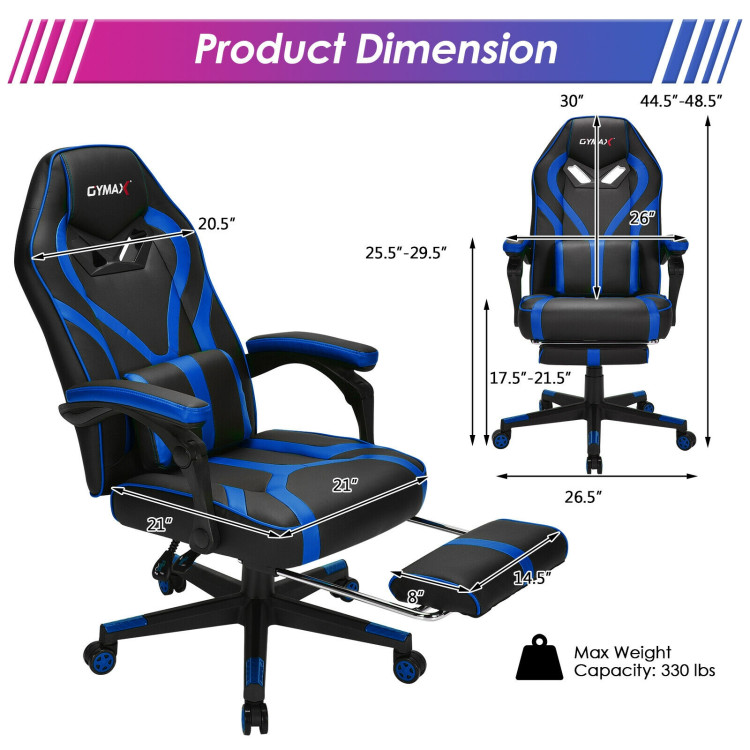 Computer Massage Gaming Recliner Chair with Footrest-BlueCostway Gallery View 4 of 12