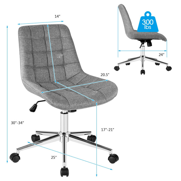 Fabric Adjustable Mid-Back Armless Office Swivel ChairCostway Gallery View 4 of 12