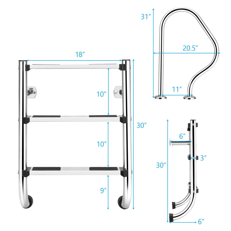 Split Swimming Pool Ladder Stainless Steel 3-Step Ladder and 2 HandrailsCostway Gallery View 4 of 11