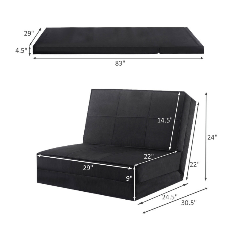 Convertible Lounger Folding Sofa Sleeper Bed-BlackCostway Gallery View 5 of 11