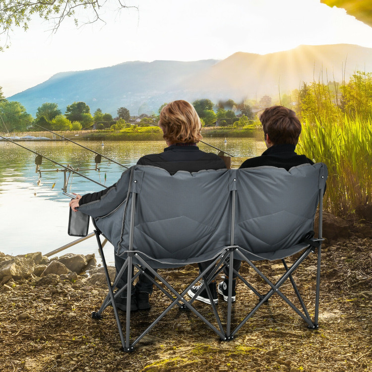 Folding Camping Chair with Bags and Padded Backrest-GrayCostway Gallery View 2 of 11