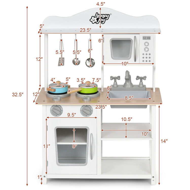 Wooden Pretend Play Kitchen Set for Kids with Accessories and SinkCostway Gallery View 4 of 12