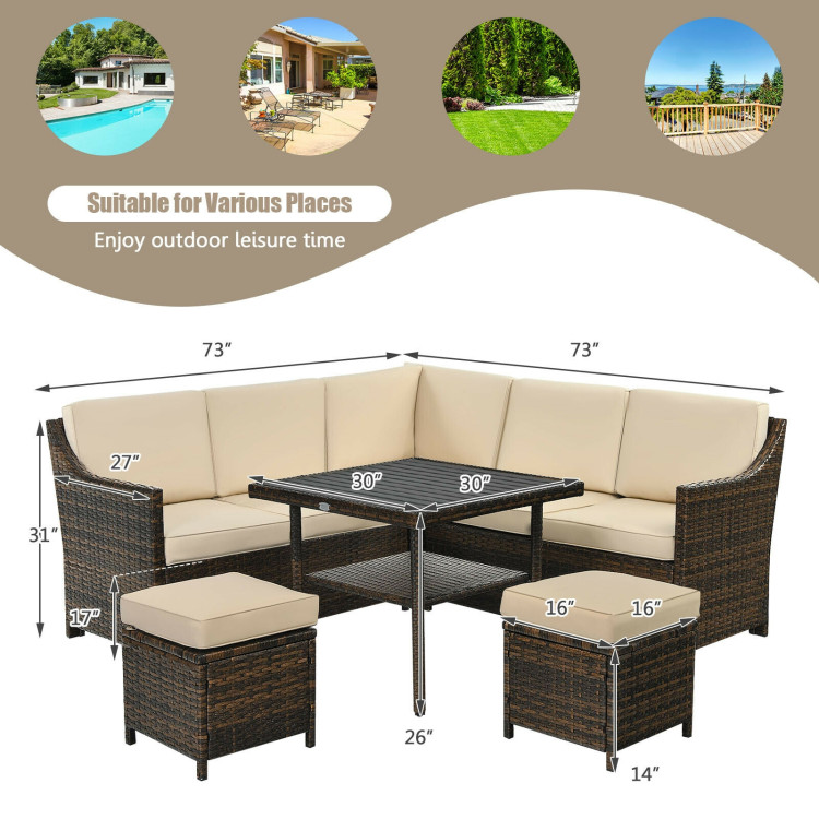 6 Pieces Patio Rattan Dining Sofa Funiture SetCostway Gallery View 5 of 12