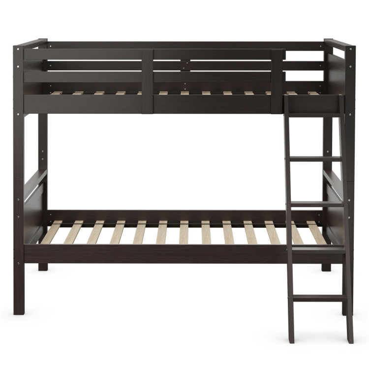 Twin Over Twin Bunk Bed Convertible 2 Individual Beds Wooden -EspressoCostway Gallery View 5 of 7