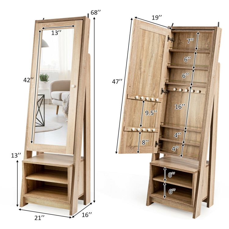  2-in-1 Wooden Cosmetics Storage Cabinet with Full-Length Mirror and Bottom RackCostway Gallery View 4 of 12