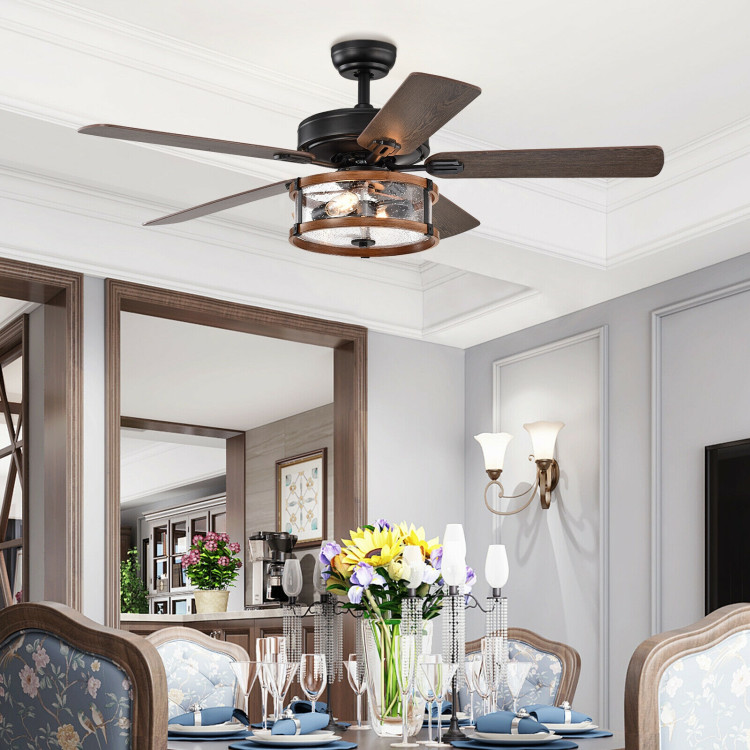 52" Retro Ceiling Fan Lamp with Glass Shade Reversible Blade Remote ControlCostway Gallery View 5 of 12