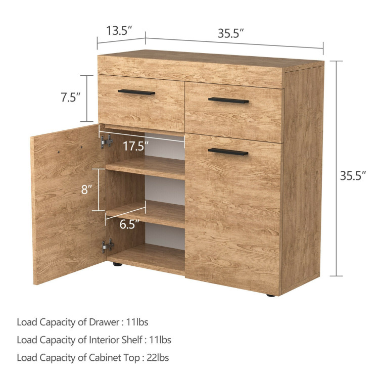 Free Standing Storage Cabinet Floor Cabinet with 2 Drawers Doors and ...